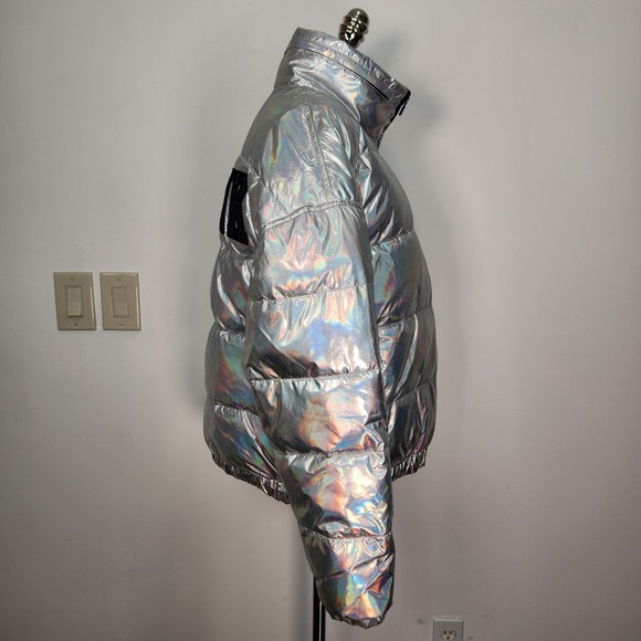 Victorias Secret PINK NWT Puffer Jacket L Metallic Silver 2017 Ltd. Edition Flaw - Picture 4 of 14